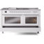 Cuisinière à double combustible de 60 po ILVE Professional Plus II, 7 brûleurs scellés, plaque chauffante, plateau français (porte vitrée)-98168245-98168250
