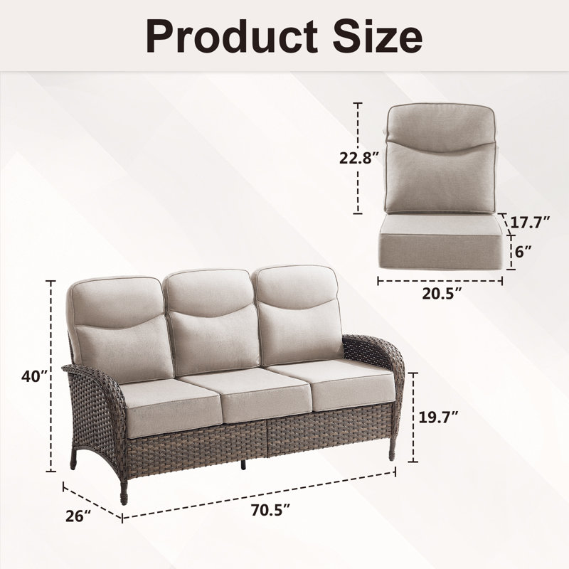 Alakai All-Weather Outdoor Patio Wicker Sofa With 6" Thick Cushion, Beige