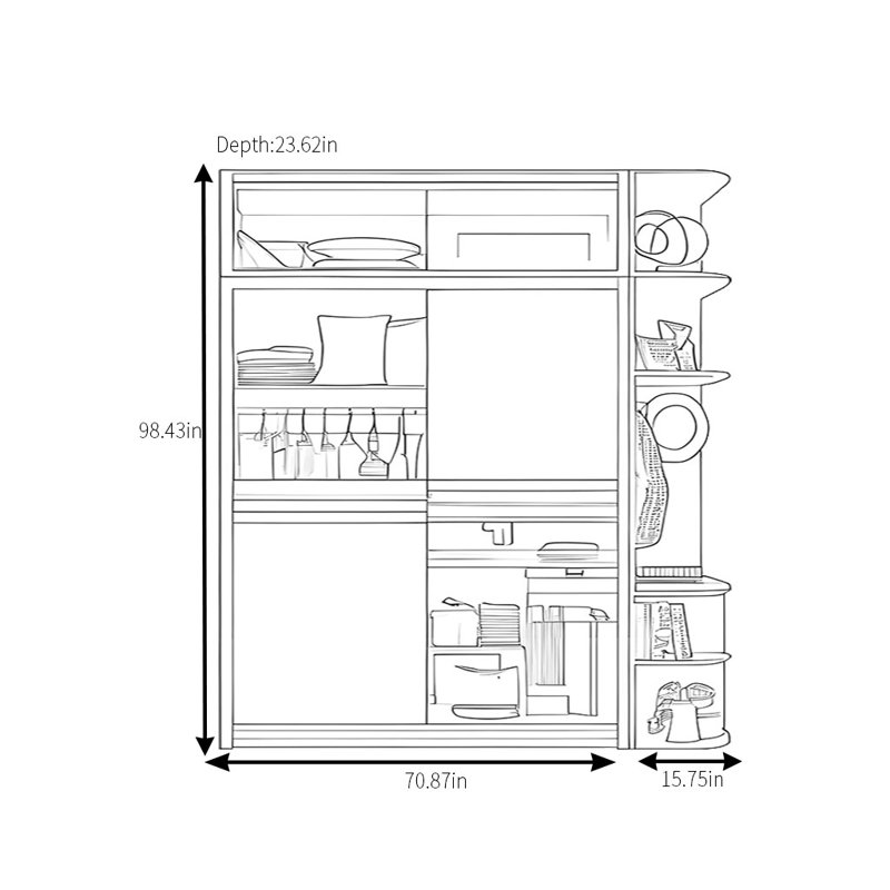Modern Simple Glass Wardrobe, 98.43" H x 86.61" W x 23.62" D