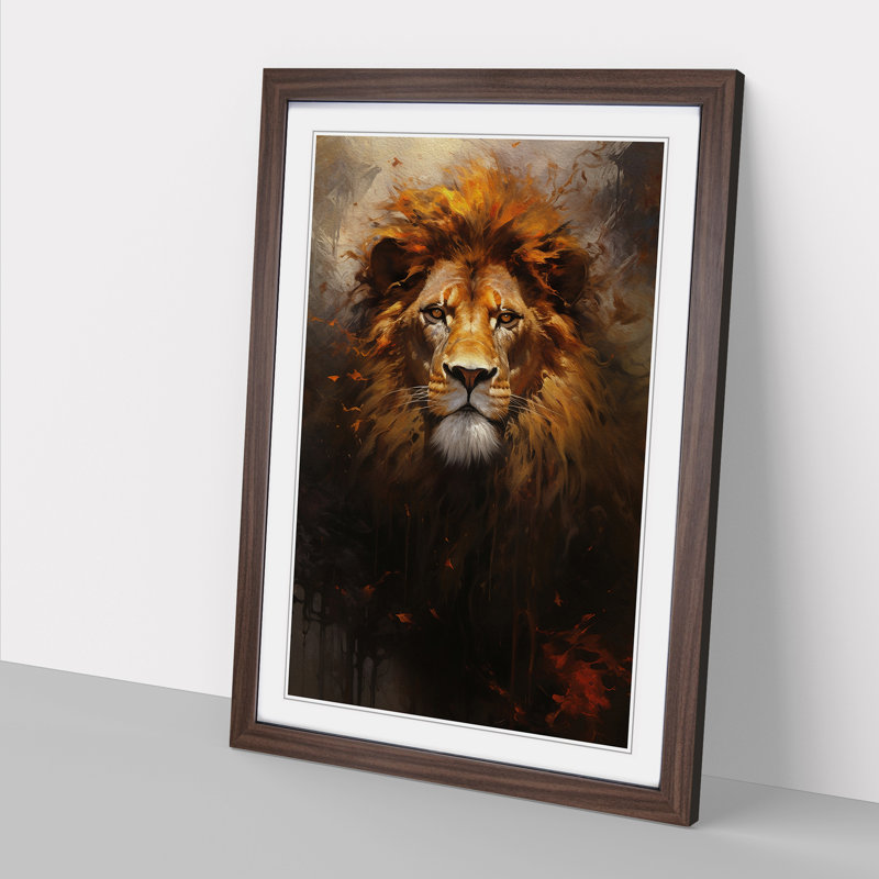 Lion Informel No.3 Framed Print, 46cm H x 34cm W x 2cm D, Walnut