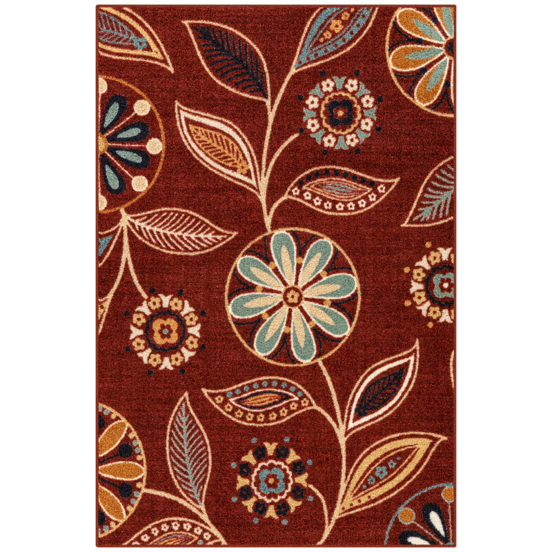 Adderley Floral Merlot Area Rug, Rectangle 3'4" x 5'