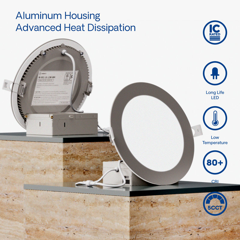 6" Canless Recessed LED, 12W, 5CCT Selectable, 0-10V Dimmable, 120-277V