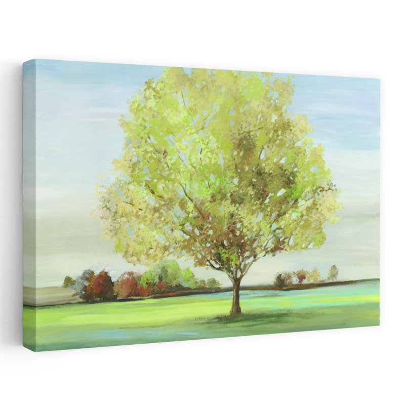 Verdure, paysage, arbre, nature, bleu, peinture, impressionnisme, art contemporain, 24" H x 16" W