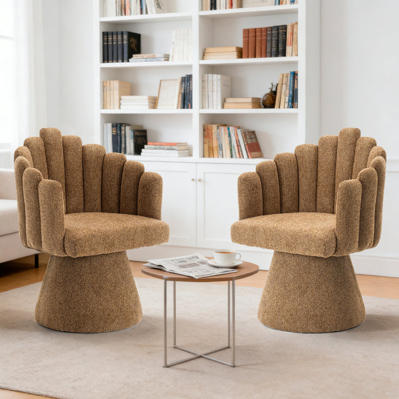 Fauteuil d'appoint rembourré pivotant à 360 ° avec dossier en forme de coquillage, Chameau
