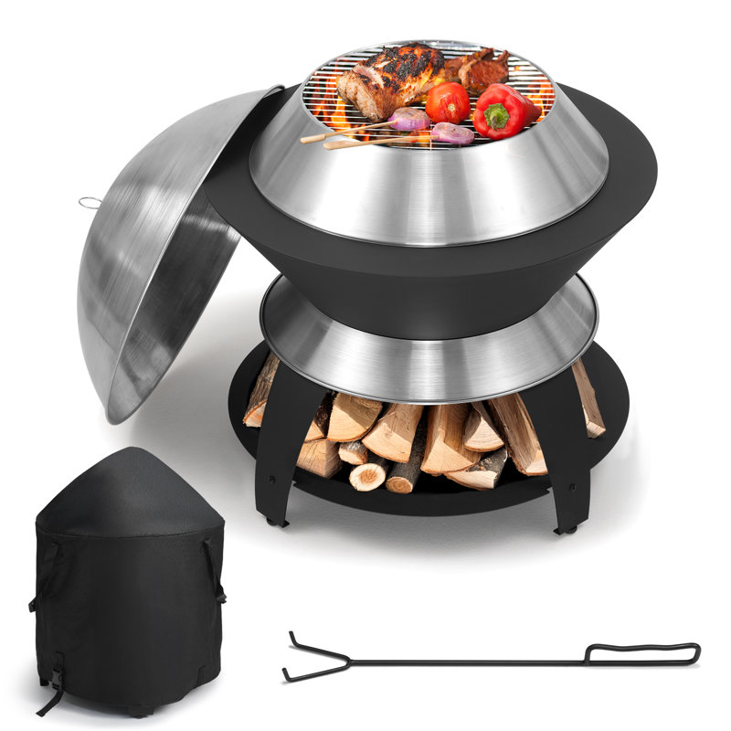 26 Inch  Wood Burning Smokeless Firepit, Smokeless Wood Fire Pit, Wood-Burning Grill, 27.2" H x 26" W x 26" D