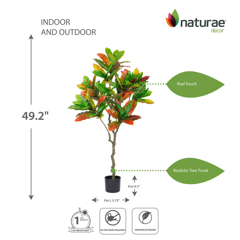 Artificielle 49 po Croton intérieur et extérieur en pot noir