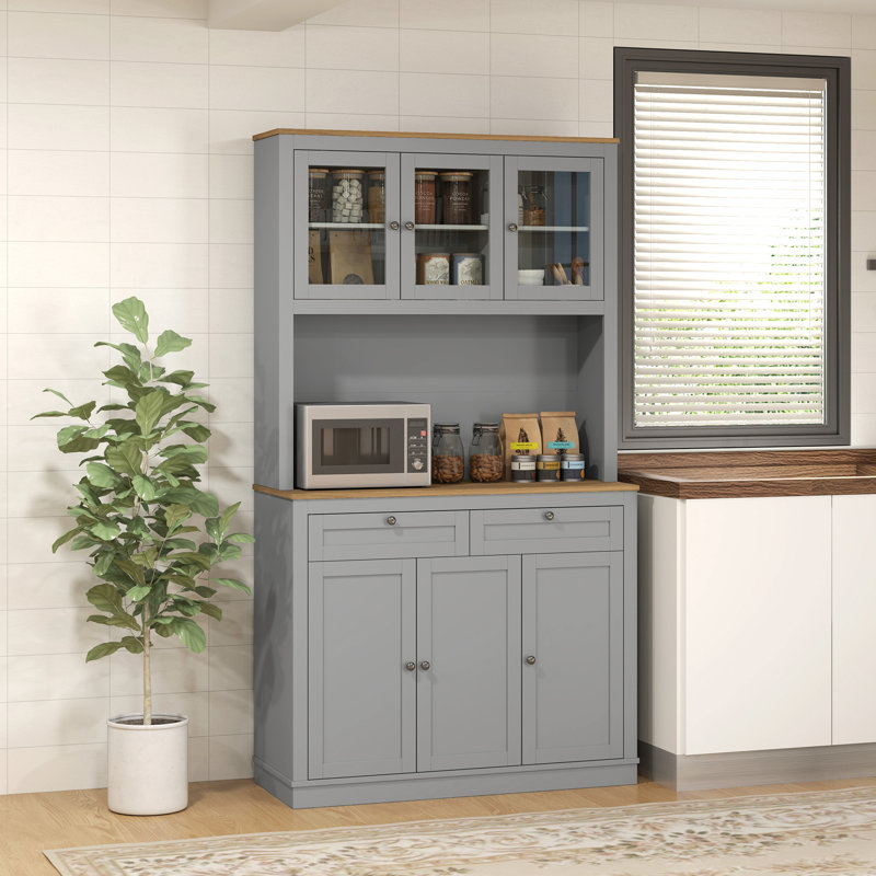 Armoire garde-manger 71 po avec buffet micro-ondes et huche 71 po, Gris