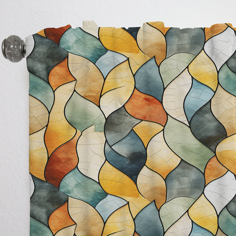 Motif géométrique de mosaïque orange et vert géométrique I - Rideau obscurcissant géométrique abstrait - 1 panneau