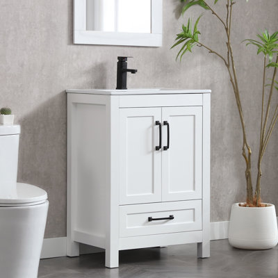 Kenise 24'' Single Bathroom Vanity Set with Ceramic Sink Top, Faucet, Water Resistant PU Paint