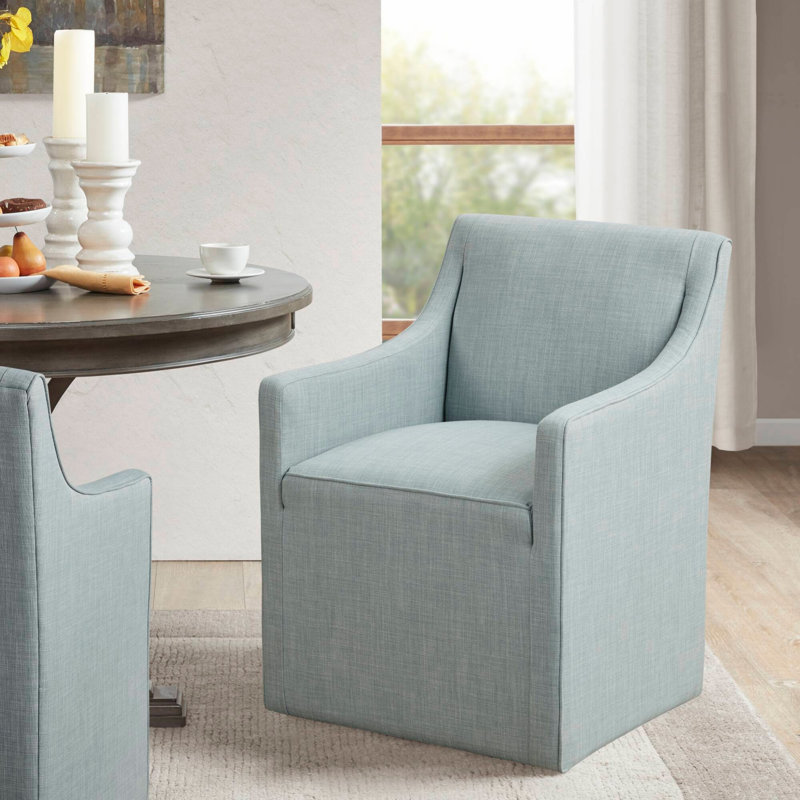 Vanderhoof Wide Armchair with Casters, Blue Polyester