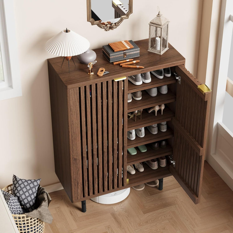 6-Tier Shoe Cabinet with Louvered Doors – Freestanding Narrow Shoe Storage Organizer for Entryway & Hallway, Holds 24 Pairs 