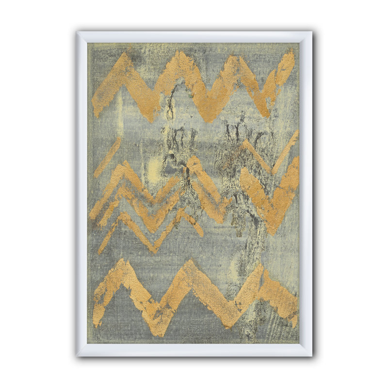 " Glam Metallic Form III ", White Framed, 46" H x 36" W x 1.5" D