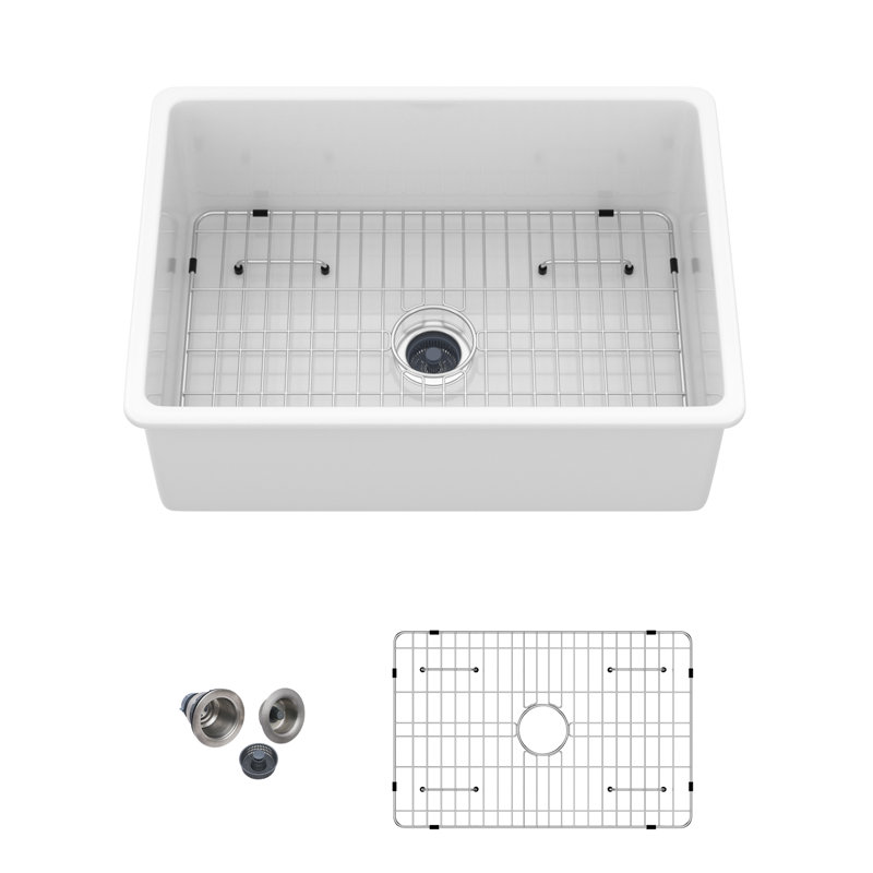 Évier de cuisine encastré en argile réfractaire simple encastré 27 po x 19 po x 10 po en porcelaine blanche