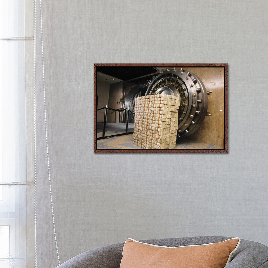 Money Stacked By Bank Vault II von Vintage Images - Gallery-Wrapped Canvas Giclée on Canvas