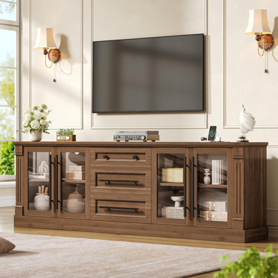  69.7“ Farmhouse TV Stand for 65 Inch TV 3 Storage Cabinets Brown