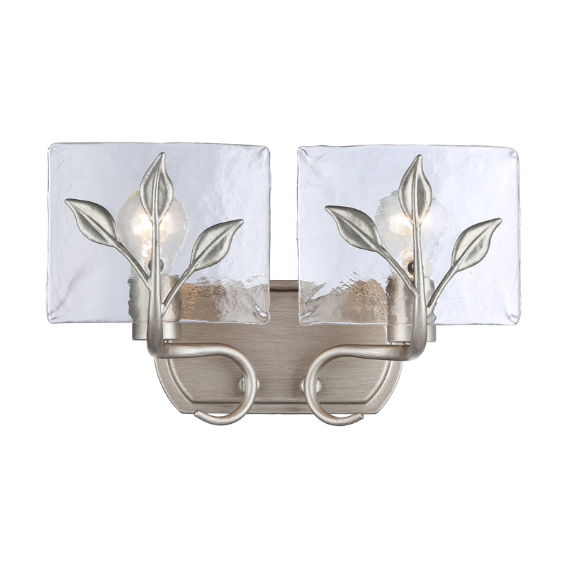 Éclairage pour salle de bain 2 lumières avec verre d'eau martelé Floriant, Argent péruvien