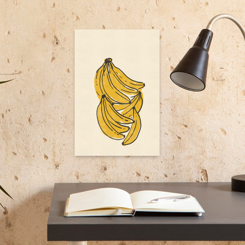 «Yellow Banana Bunch Modern Organic Fruit Tropical», reproduction d'art murale, 18" H x 12" W