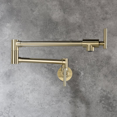Pot Filler Faucet Wall Mount Golden - Double Handles For Efficient Water Management, Corrosion Surface Finish, Silent Supply Mounted Gold Arm Easy Filling, Leakage, Finish