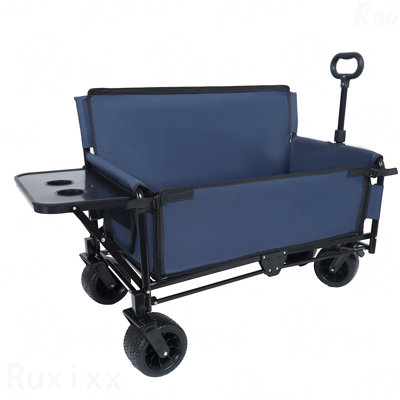 3-In-1 Convertible Folding Wagon Cart With Bench Seat & Rear-Mounted Folding Tabletop - 500Lbs Heavy-Duty Utility Wagon, 180L Capacity All-Terrain Wheels For Camping, Beach, Sports, Garden, Dark Blue