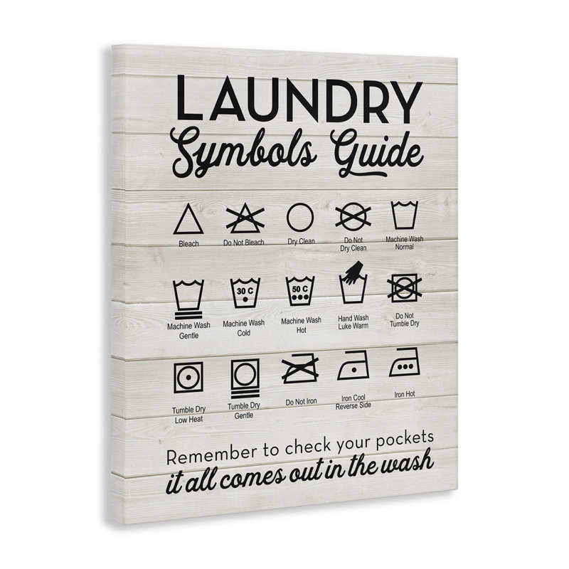 Laundry Symbols Guide Typography - Floater Frame Textual Art on Wood, 30" H x 24" W