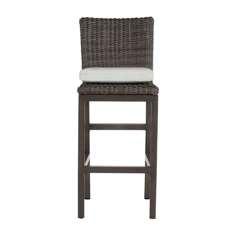Rustic 30.5" Patio Bar Stool with Cushion, No Welt, Verona Silver Sunbrella®, Slate Gray