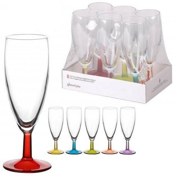 6 X Colourful Champagne Flutes