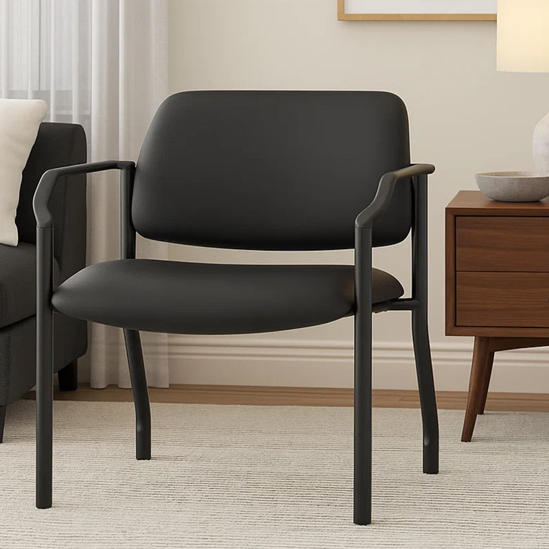 Large fauteuil d'invité Theo XL, 500 lb, vinyle antimicrobien noir, Noir