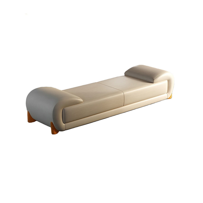 Banc rembourré en cuir véritable Sharella, H 17,71 po x l 59,05 po x P 19,68 po, Blanc cassé