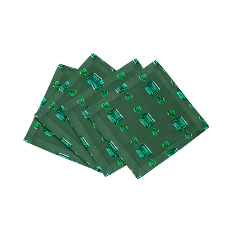 Gem Emeralds Cotton Sateen Cocktail Napkins, Evergreen