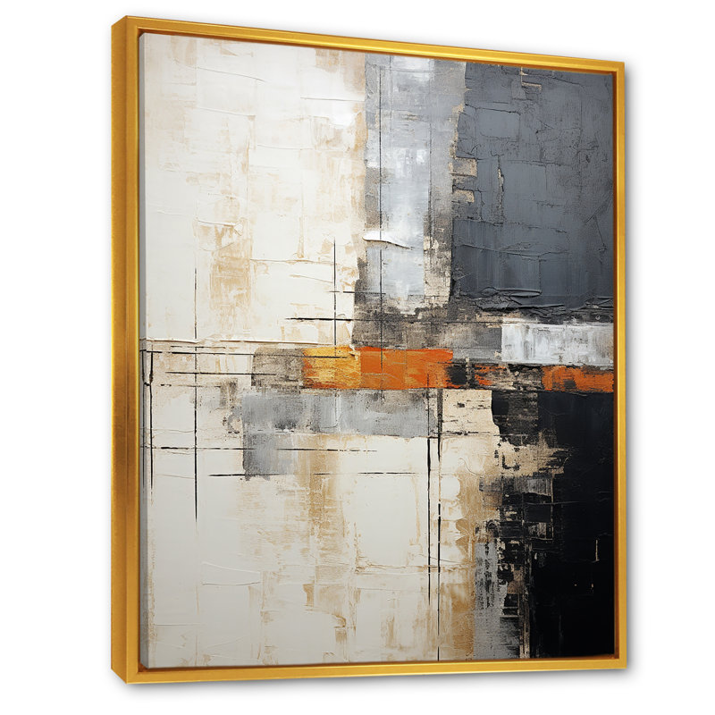 Abstrait, collage de route gris beige I - Collages abstraits, reproductions d'art mural, Cadre flottant doré