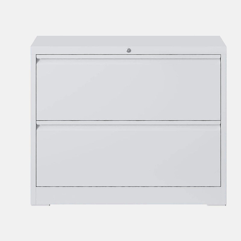 Lateral Metal File Cabinet 2 Drawer, Filing Cabinet with Lock, White