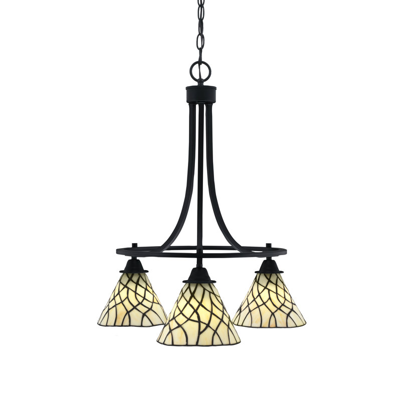 Lustre 3 lumières Paramount illustré dans une finition noire mate avec verre d'art 7 "Sandhill
