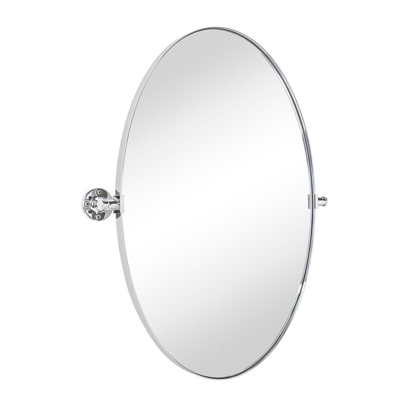 Aura 20'' W X 30'' H Chrome Metal Framed Oval Pivoting Bathroom Mirror, Tilting Oval Vanity Mirror for Wall, Vertical Hanging