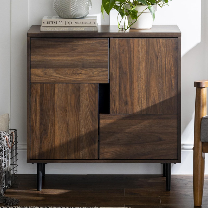 Dark Walnut Freestanding Modern Accent Cabinet with Shelves