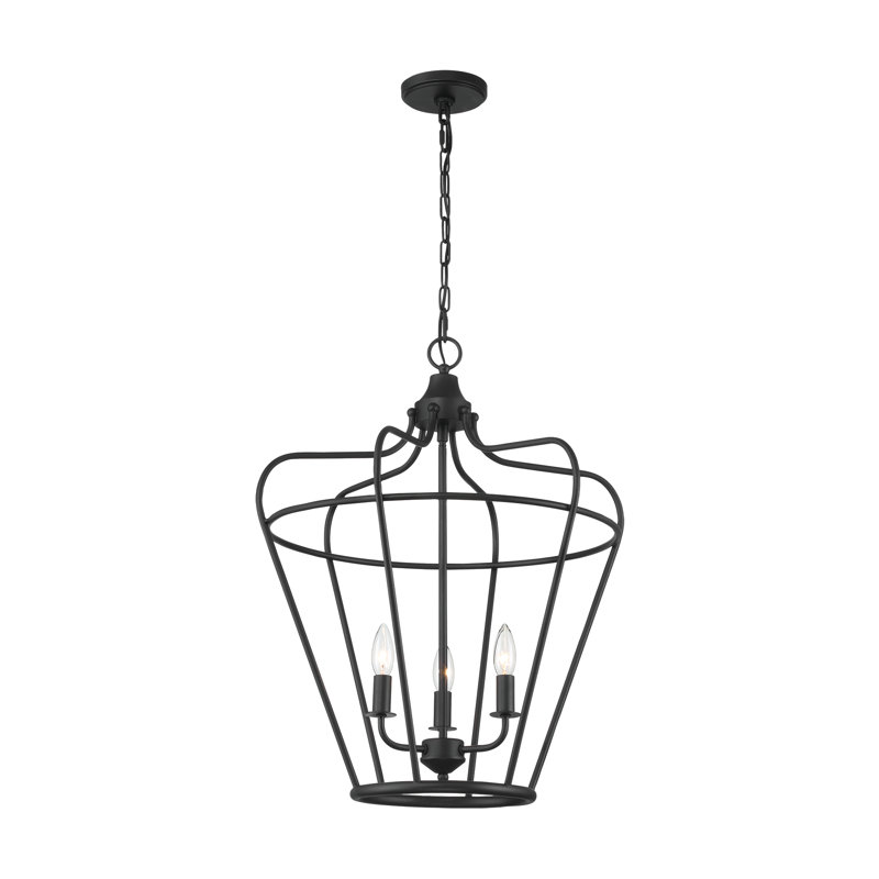 Deanle 3 - Light Dimmable Lantern Geometric Chandelier, Matte Black