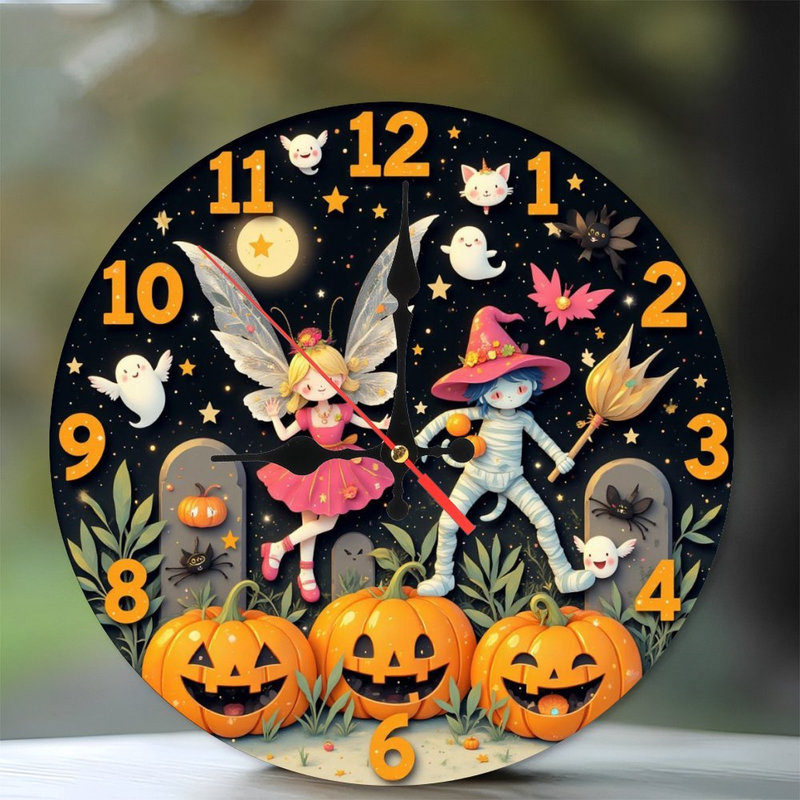 Horloge d'Halloween fée, citrouilles d'Halloween