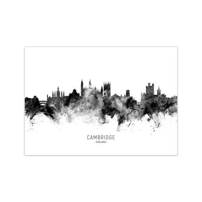 Cambridge England Skyline Black White City Name by Michael Tompsett - Print