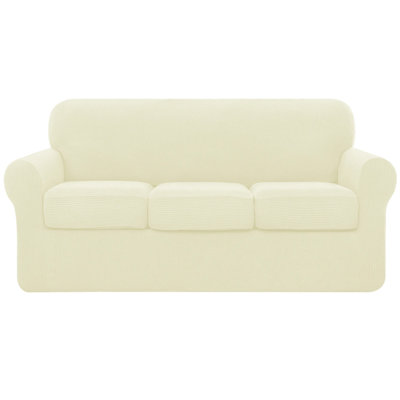 Housse de canapé en jacquard extensible 4 pièces, housse pour canapé pour 3 coussins, protecteur de meuble lavable à la machine (canapé, ivoire)