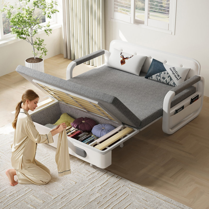 Grey Two-Seater Sofa Bed with Storage, Double Settee for Spare Room and Living Room Fast Dispatch From UK Warehouse – Dispatched Within 2 Days