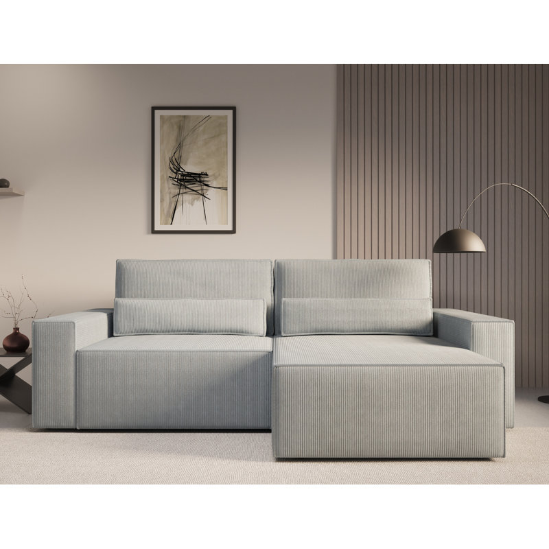 DENVER 4 Seater Corduroy Corner Sectional, Light grey