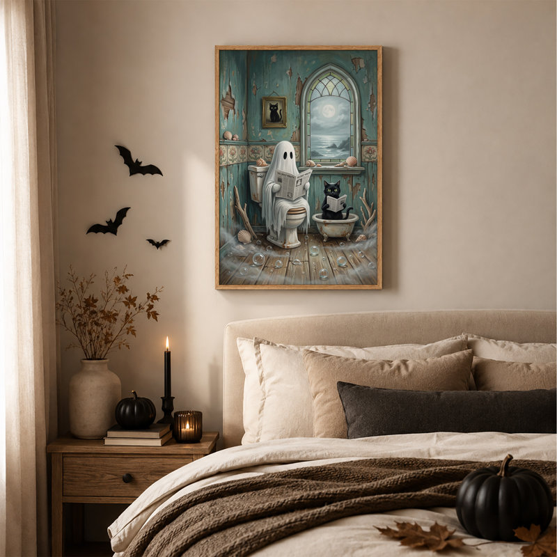 «Ghost and Black», lecture de journaux en bleu sarcelle, art sur toile, H 48 po x l 32 po