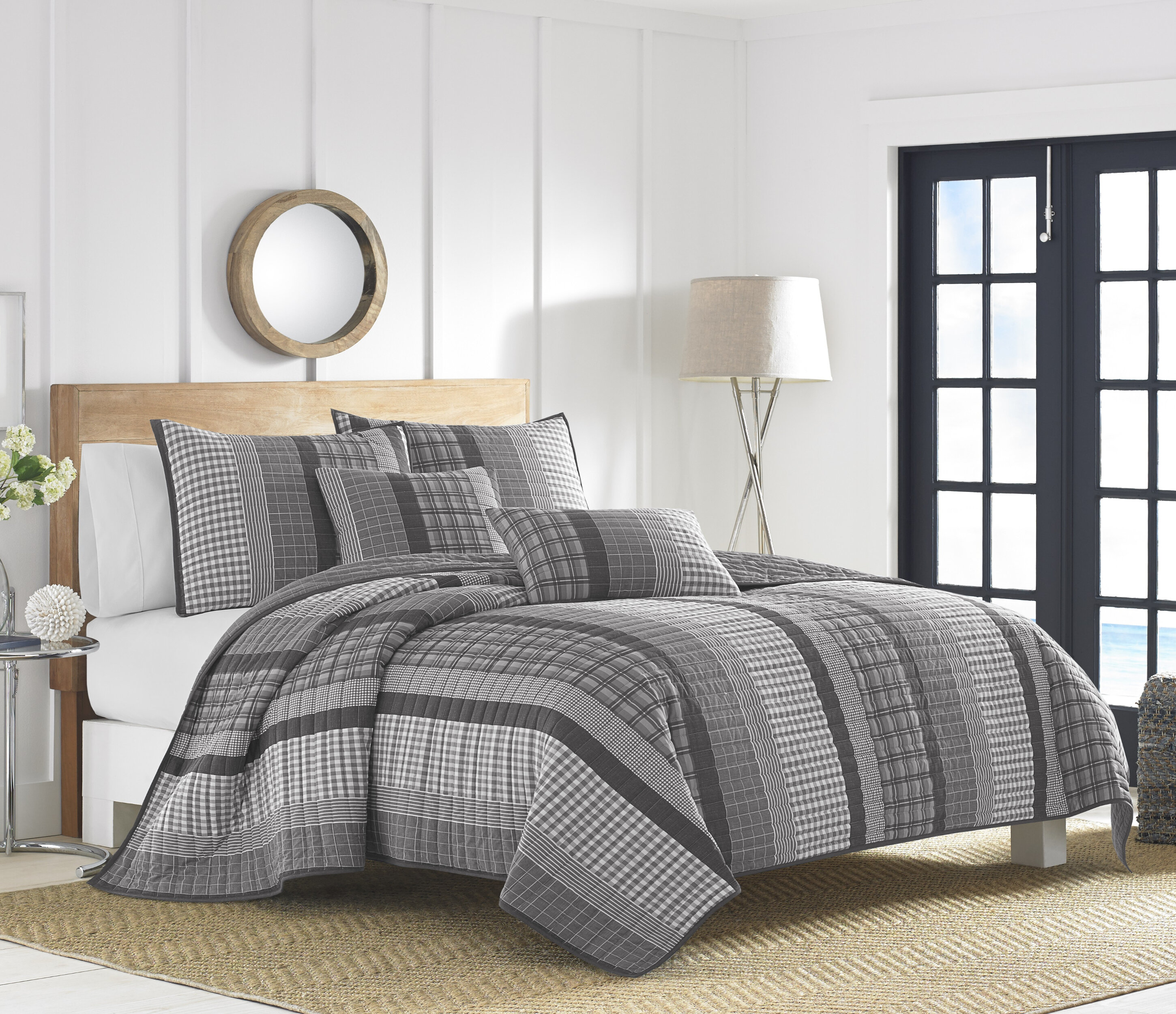 Nautica Gulf Shores Cotton Reversible Charcoal Quilt Set & Reviews ...