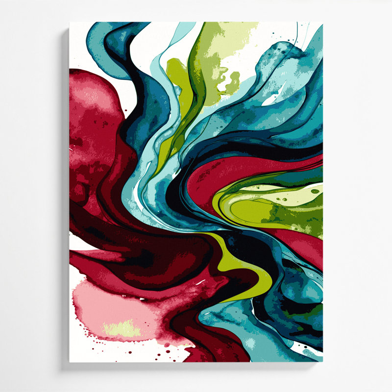 Aquarelle abstraite, art mural sur toile rouge 73, H 11 po x l 14 po