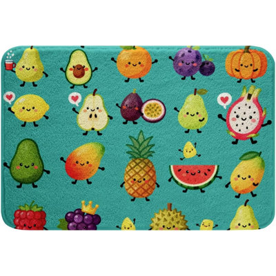 Kawaii Area Rug 16"x24" Cute Cartoon Fruit Bath Rugs Watermelon Pineapple Orange Bath Mat Durian Raspberry Pumpkin Dragon Fruit Door Mat Kawaii Room Decor