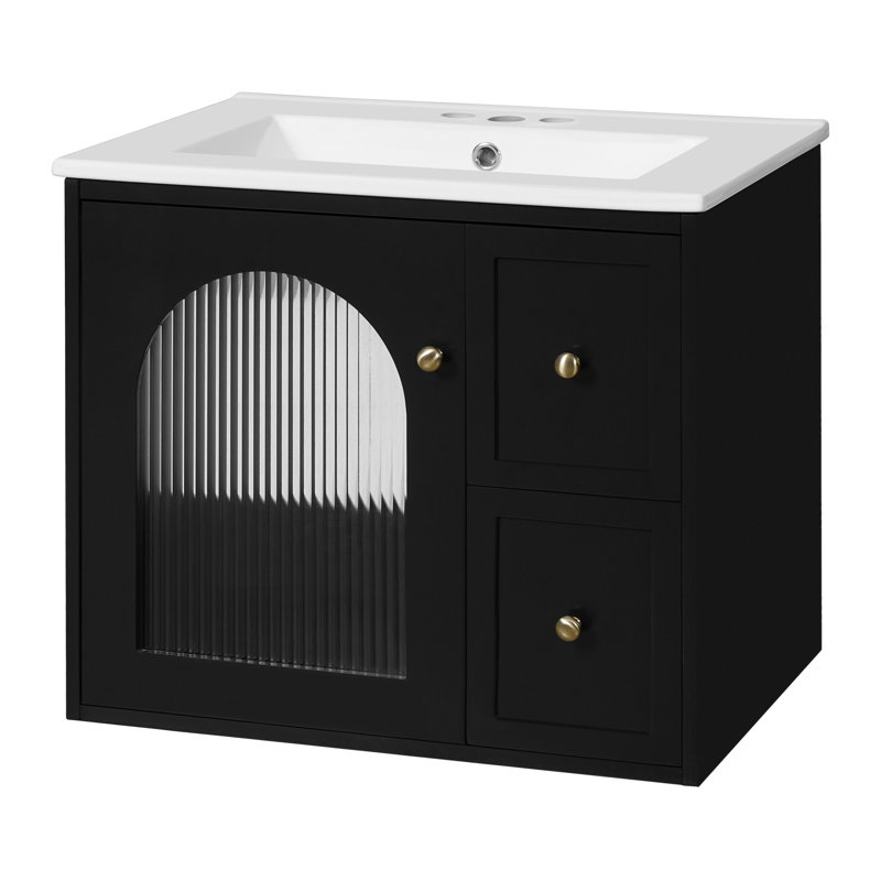 24'' Wall-Mounted Single Bathroom Vanity With Ceramic Sink, Black