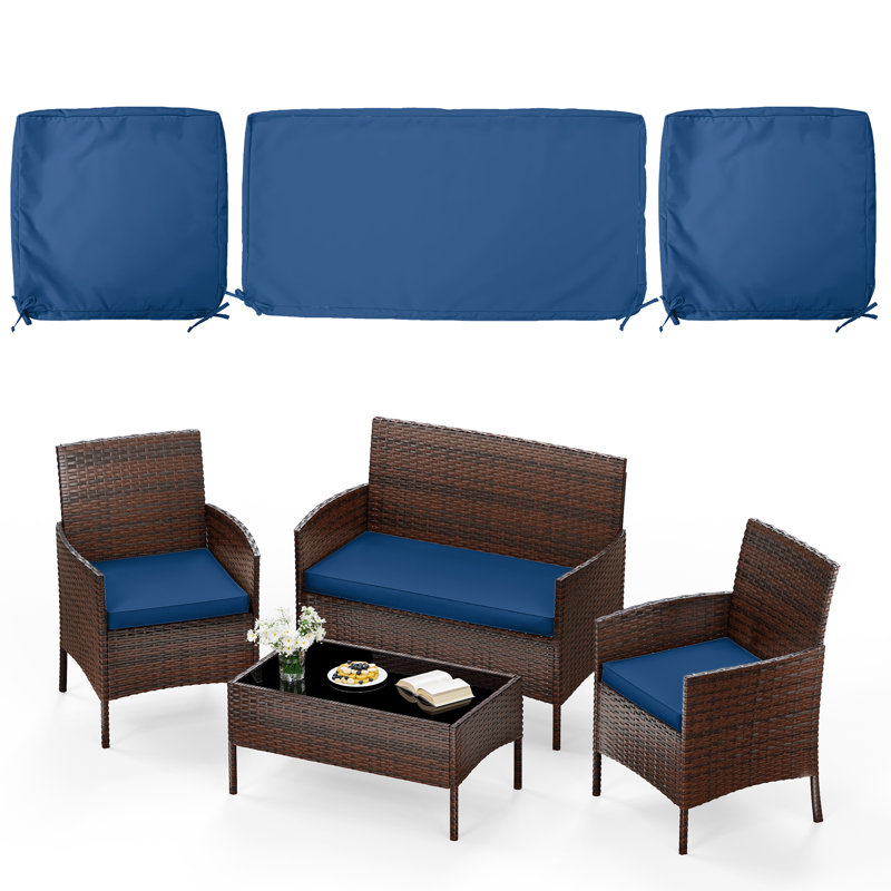 3-Piece Outdoor  Cushion  Covers Set(1 Big Cover+2 Small Covers), Covers Only, Blue