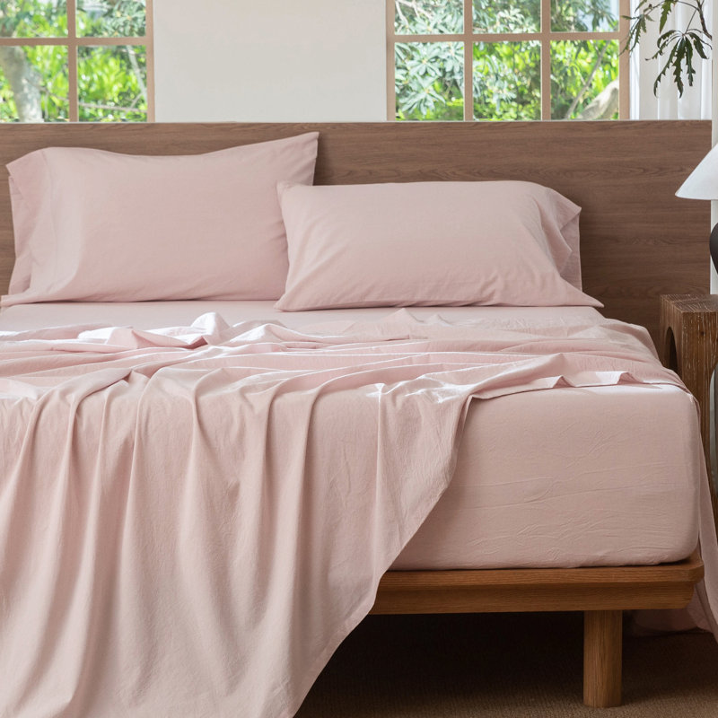Ensemble de draps MooMee, Ensemble de draps pour lit double avec 2 taies d'o, Rose grisâtre