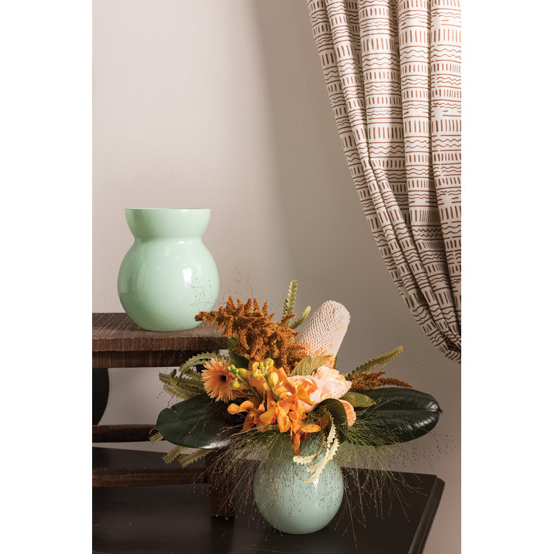 Handmade Glass Table Vase, Light Blue, 6.5" H x 5.5" W x 5.5" D