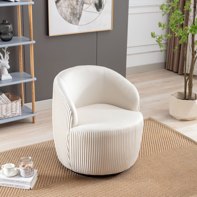 Swivel Accent Armchair Barrel Chair With Powder Coating Metal Ring,  Ivory Velvet 1, 24" W x 15" H