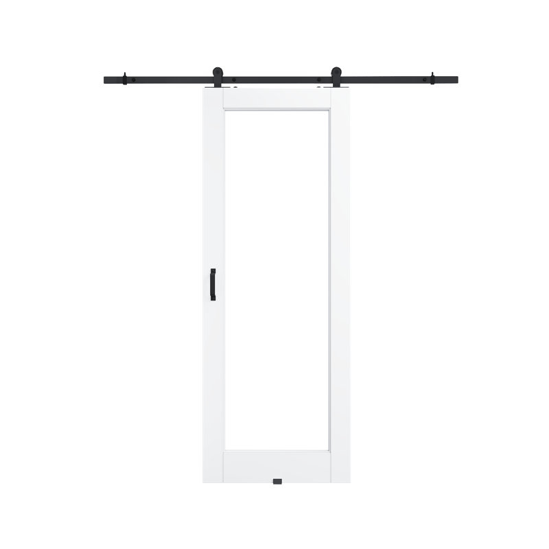 Surface préfinie en verre transparent de 80 po x 1 po avec ensemble de quincaillerie de porte de grange, 30 po x 80 po